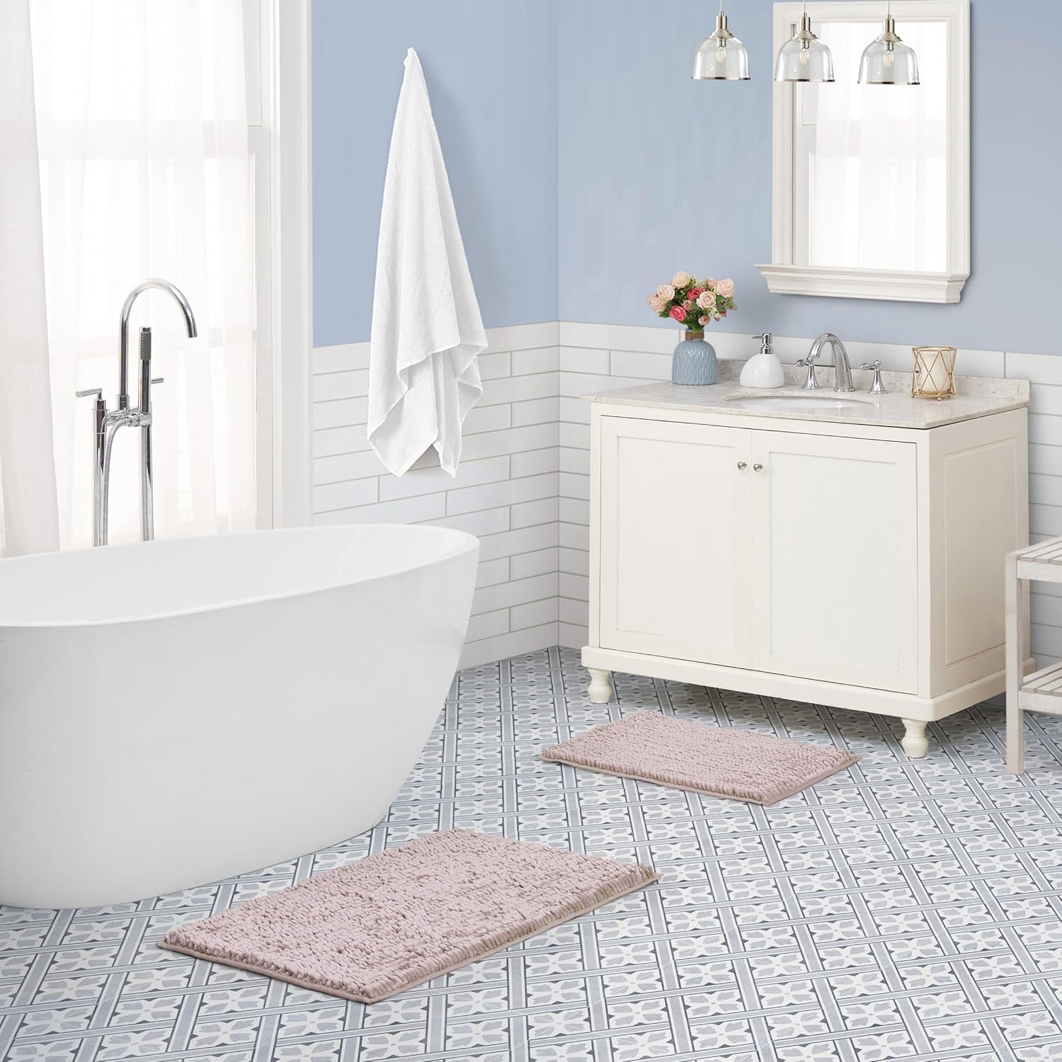 Laura Ashley Butter Chenille Bath Rug Set - 2 Piece Blush 1