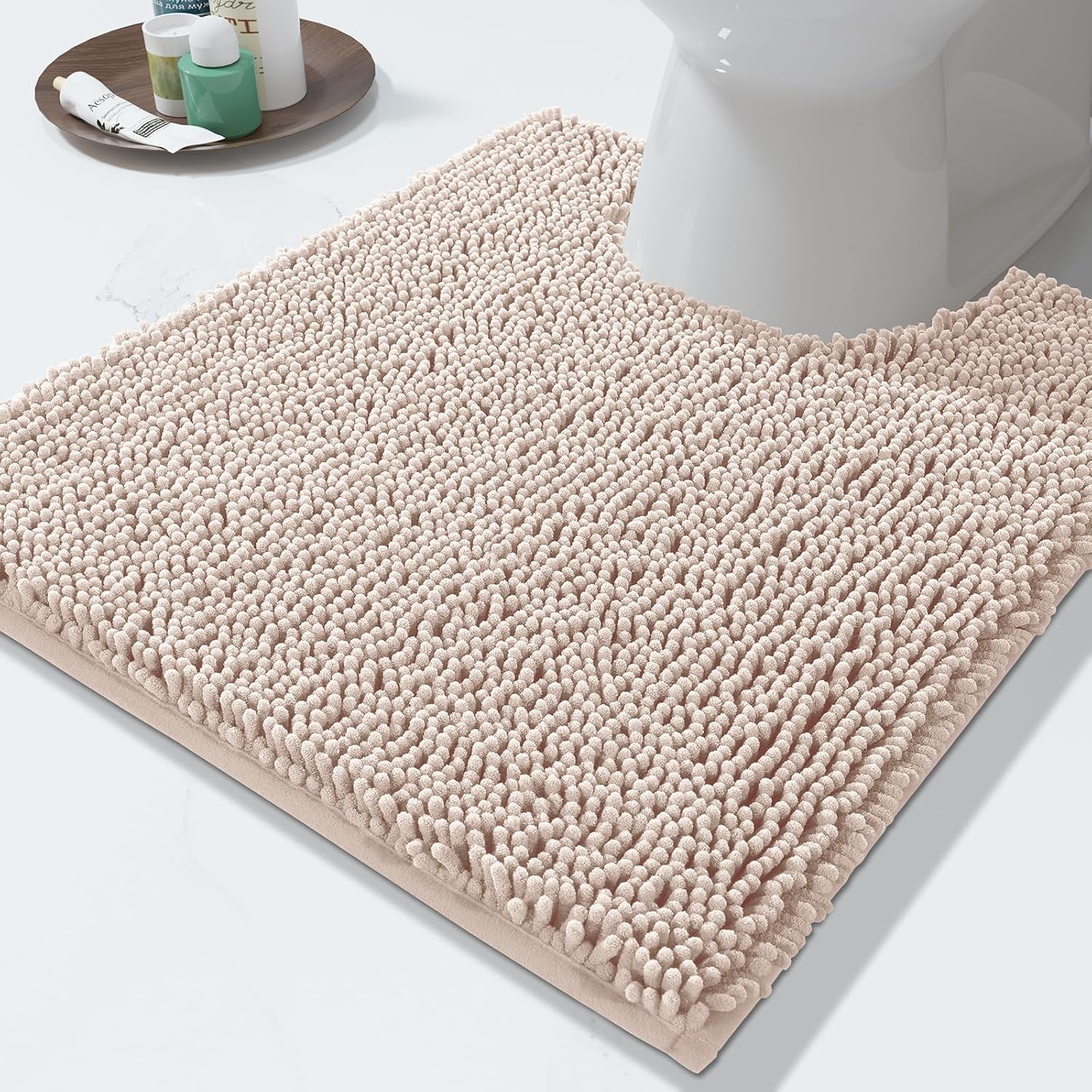 Yimobra Chenille Toilet Rug - Blush Beige U-Shaped Non Slip