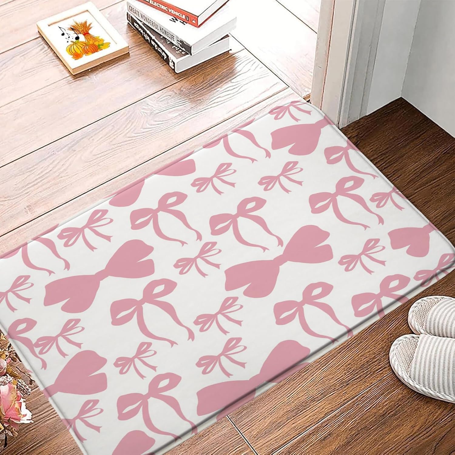 Pink Bow Bath Rug 16x24 Inch Microfiber Memory Foam