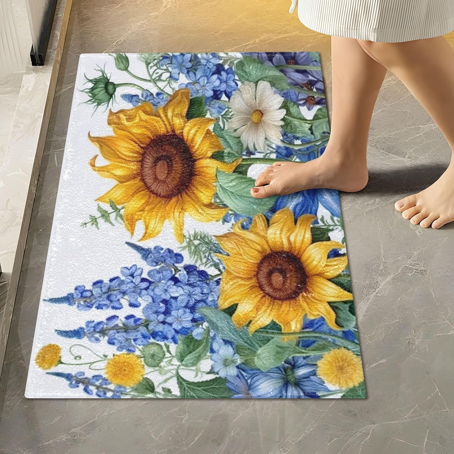 YETTASBIN Sunflower Rectangle Bath Mat Set 1