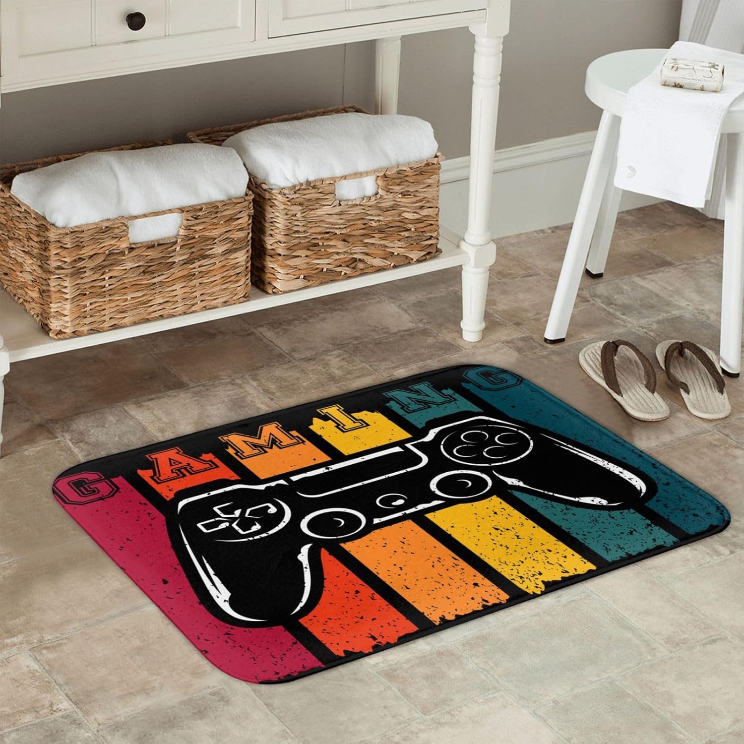 Gaming Retro Bath Mat Non-Slip Microfiber 24x16 1