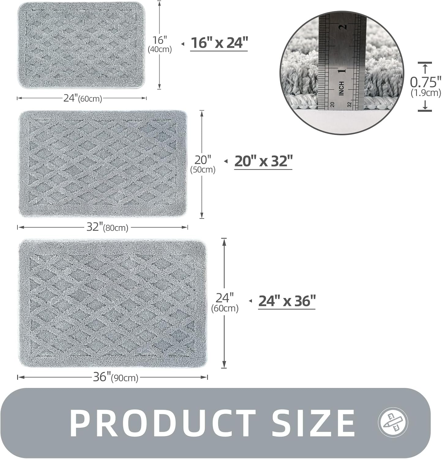 ZOESIOER Bath Rug 16x24 Light Grey