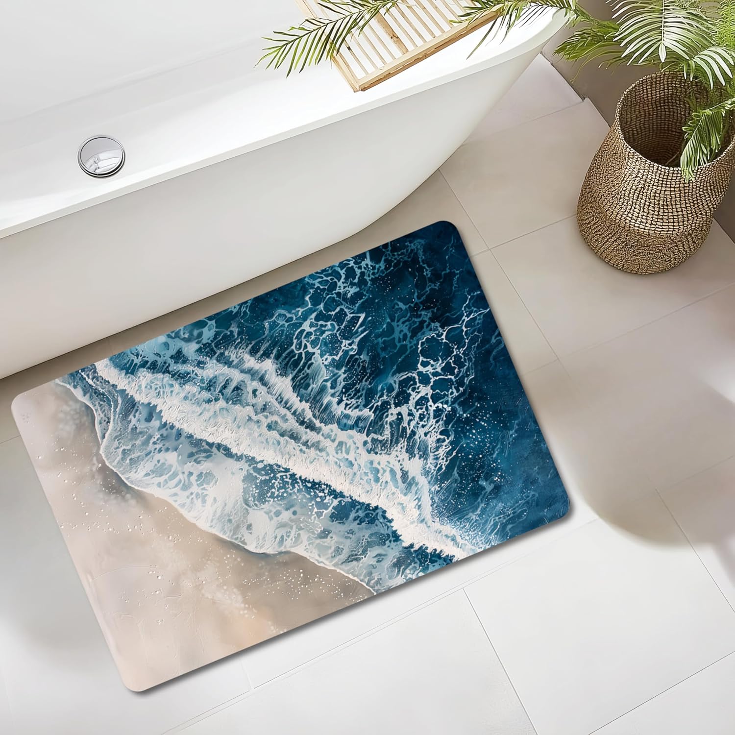 Palettease Bathroom Mat Rug with Ocean Sea Wave Pattern 17x24 in