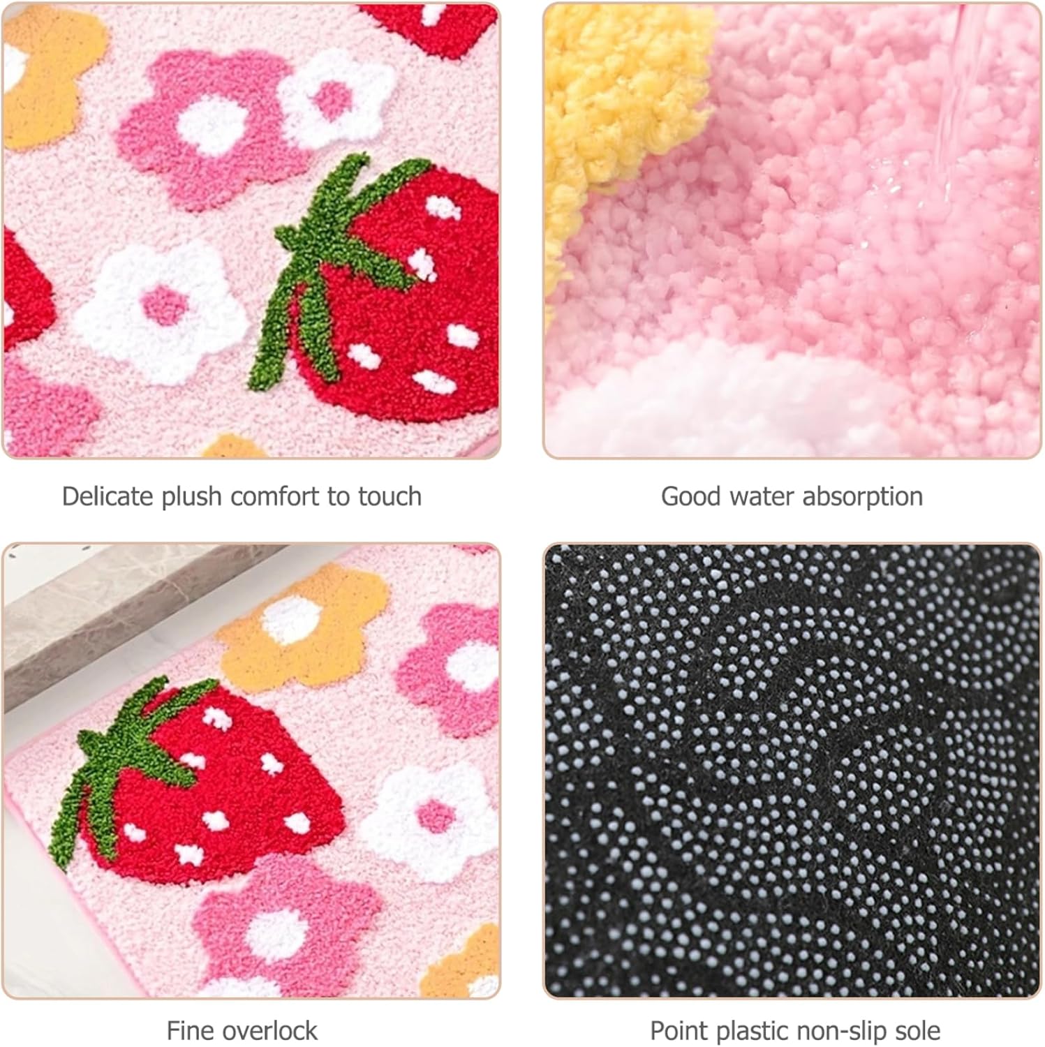 AEIOFU Strawberry Flower Bath Mat 16x24 Non Slip