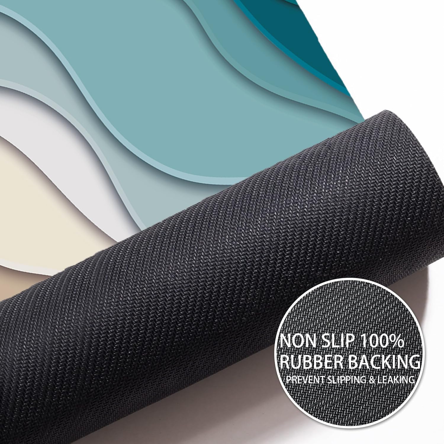 Teal Blue Geometric Bath Rug - Non Slip Quick Dry 16x24