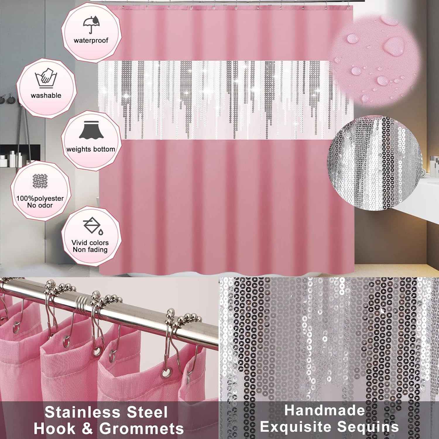 XLHOMO 9 Piece Pink Bathroom Accessory Set
