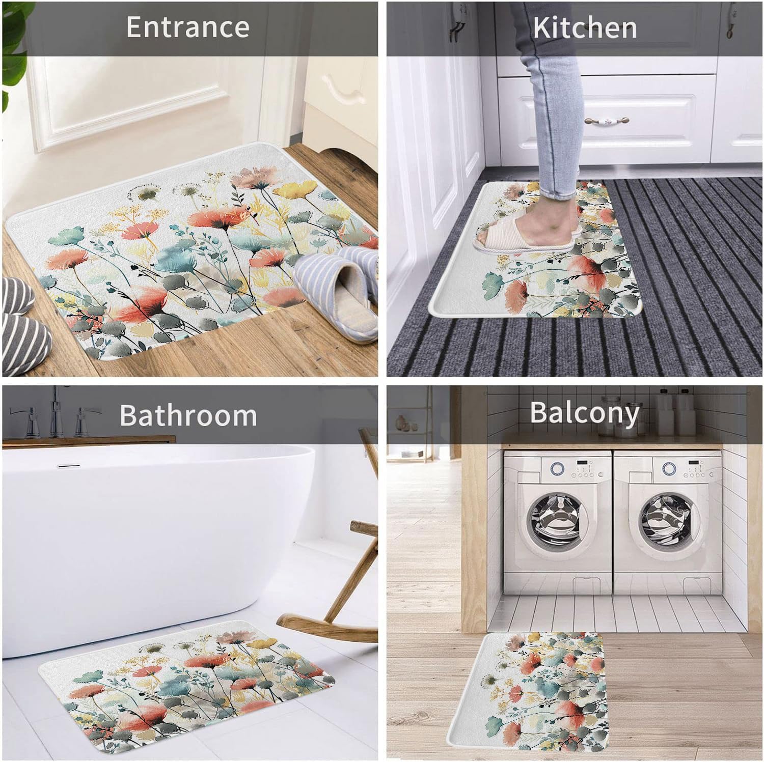 GOAOK Rustic Boho Floral Bath Mat 17x29 Soft Non-Slip Rug