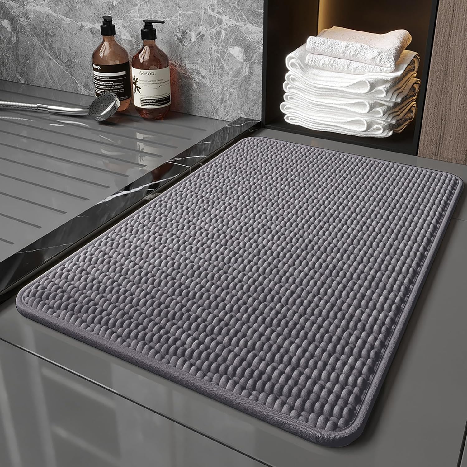 HAPACE Non-Slip Bath Mat 17x24 Grey Thick Microfiber