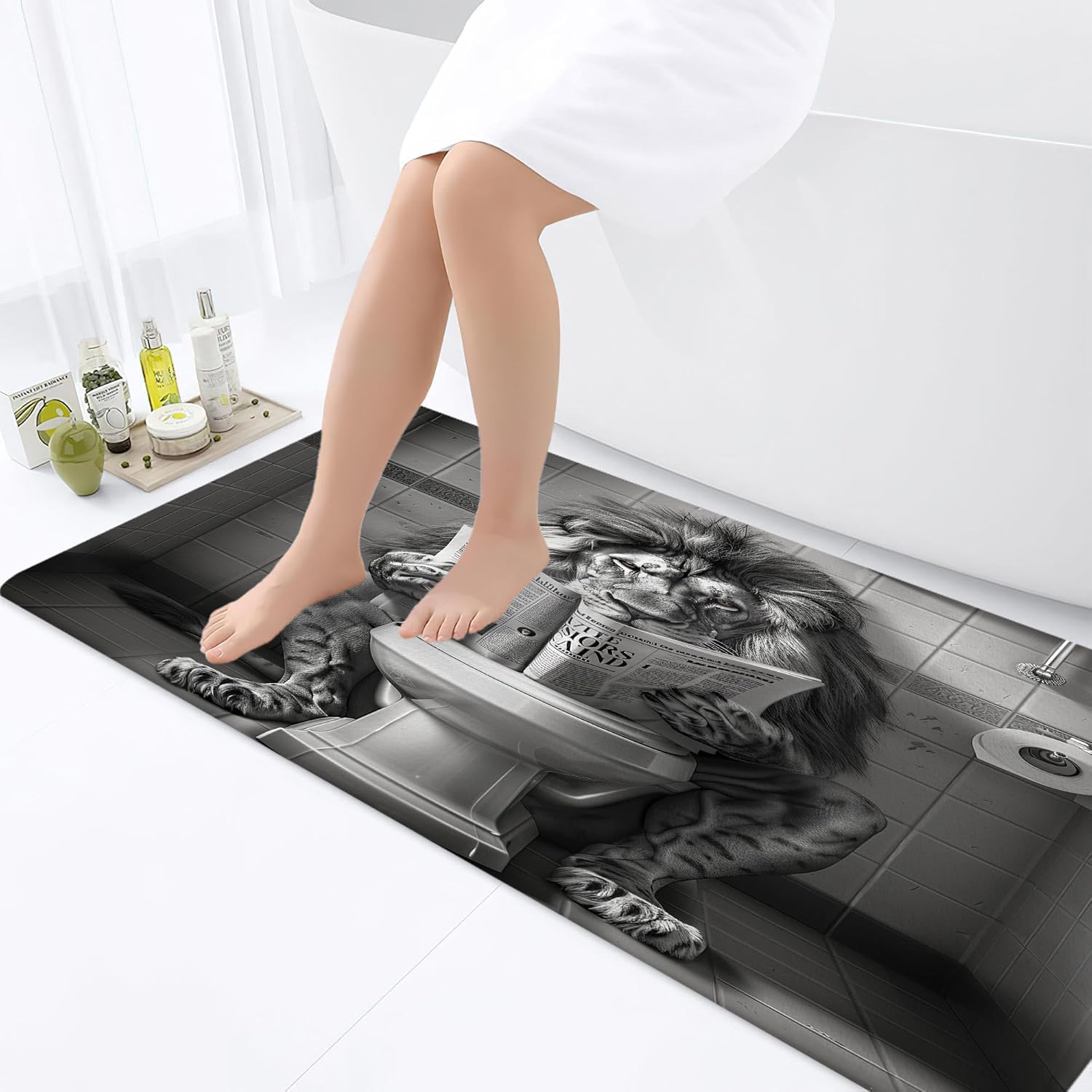 JAWO Funny Cool Lion Bath Mat Non Slip Rugs