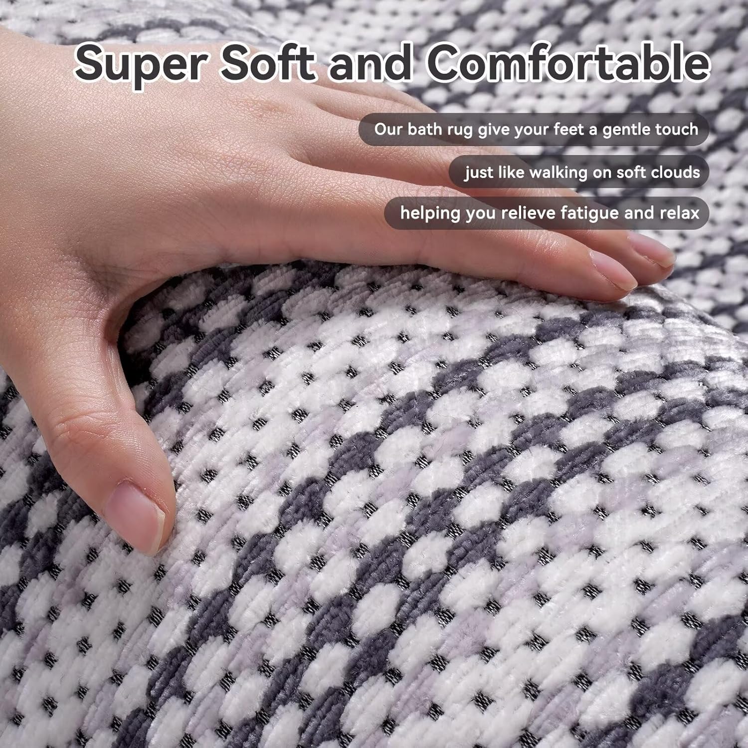 YDKGL Soft Chenille Bath Mat - Non Slip Quick Dry 16x24 Grey
