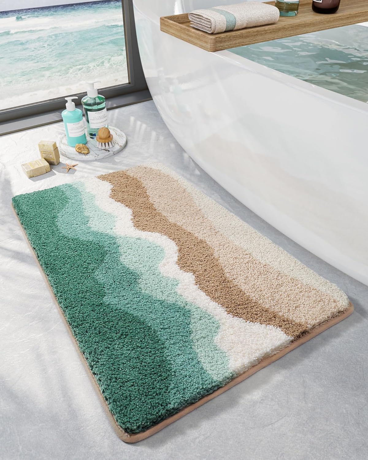 LUMI Bath Mats with Wave Designs Non-Slip Machine Washable