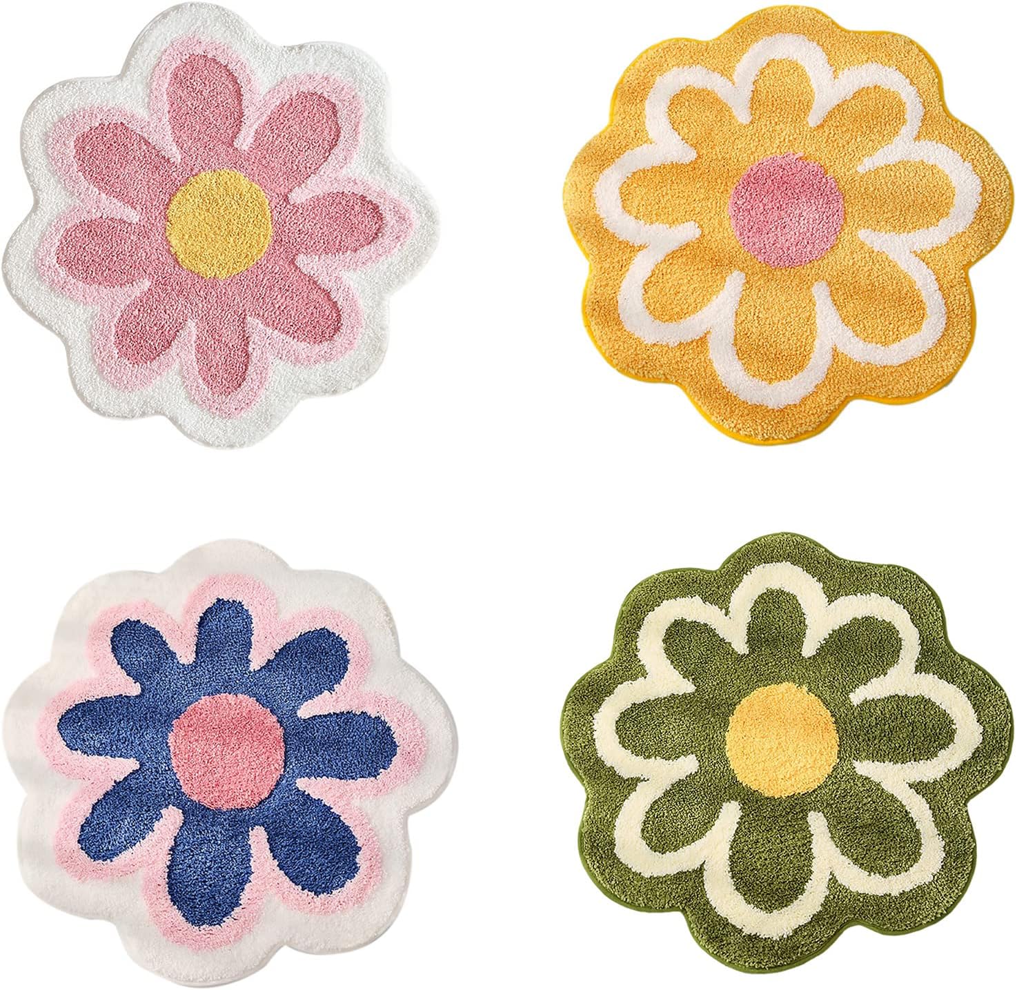 Cute Daisy Bath Mat Rug - Non Slip Absorbent Washable Blue