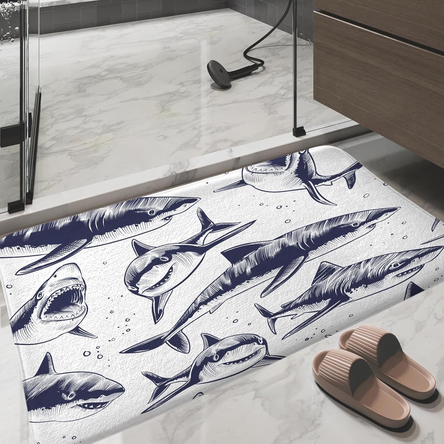 iTapnoom Shark Bath Rug Mat - Navy Blue 17x29 Inch