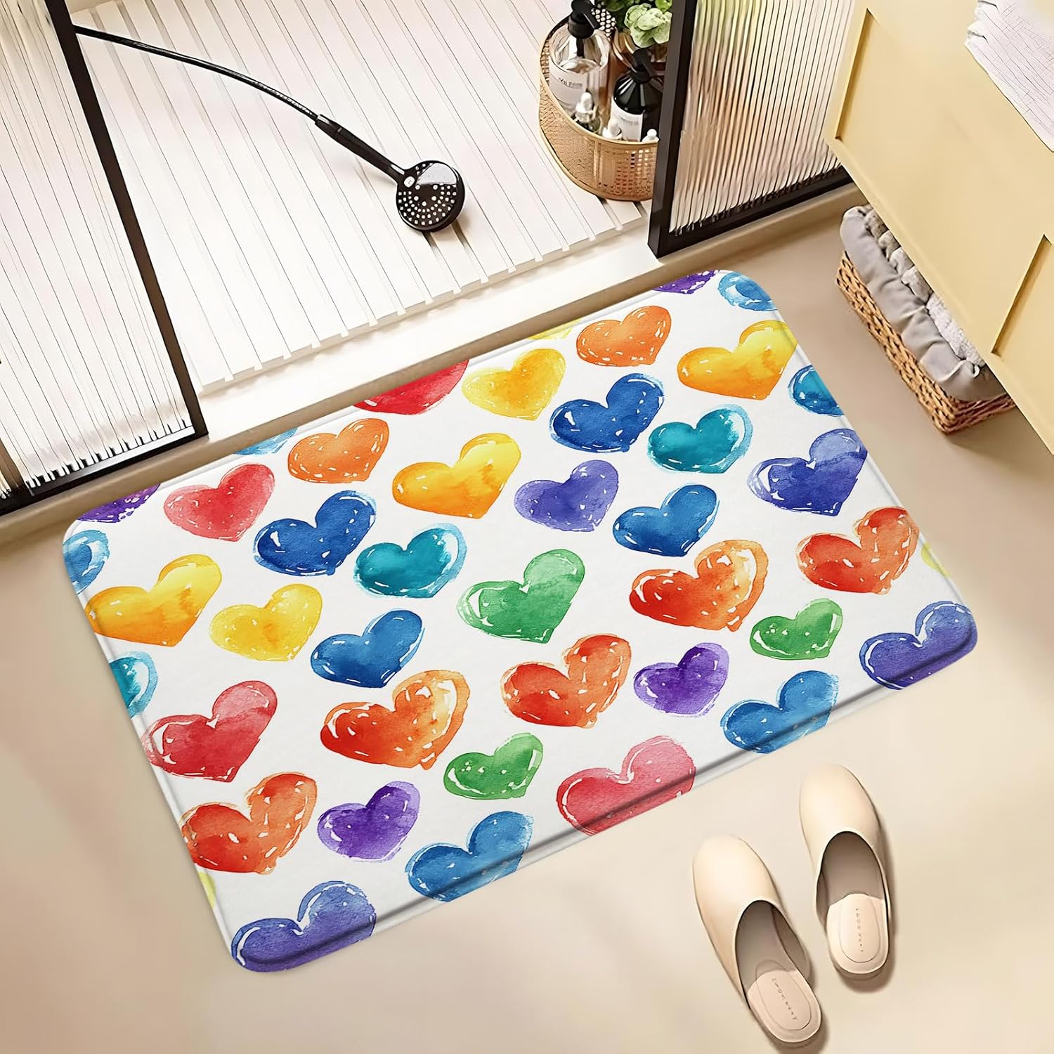 Colorful Heart Bath Rug 16x24 Inch Non-Slip