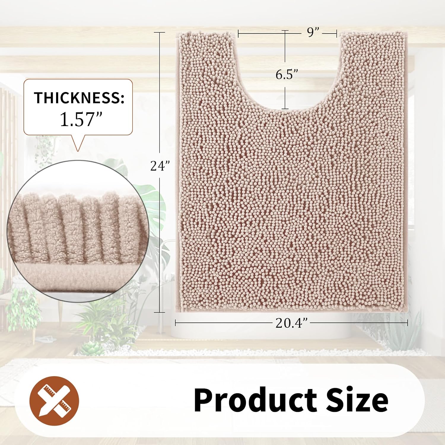 Yimobra Chenille Toilet Rug - Blush Beige U-Shaped Non Slip