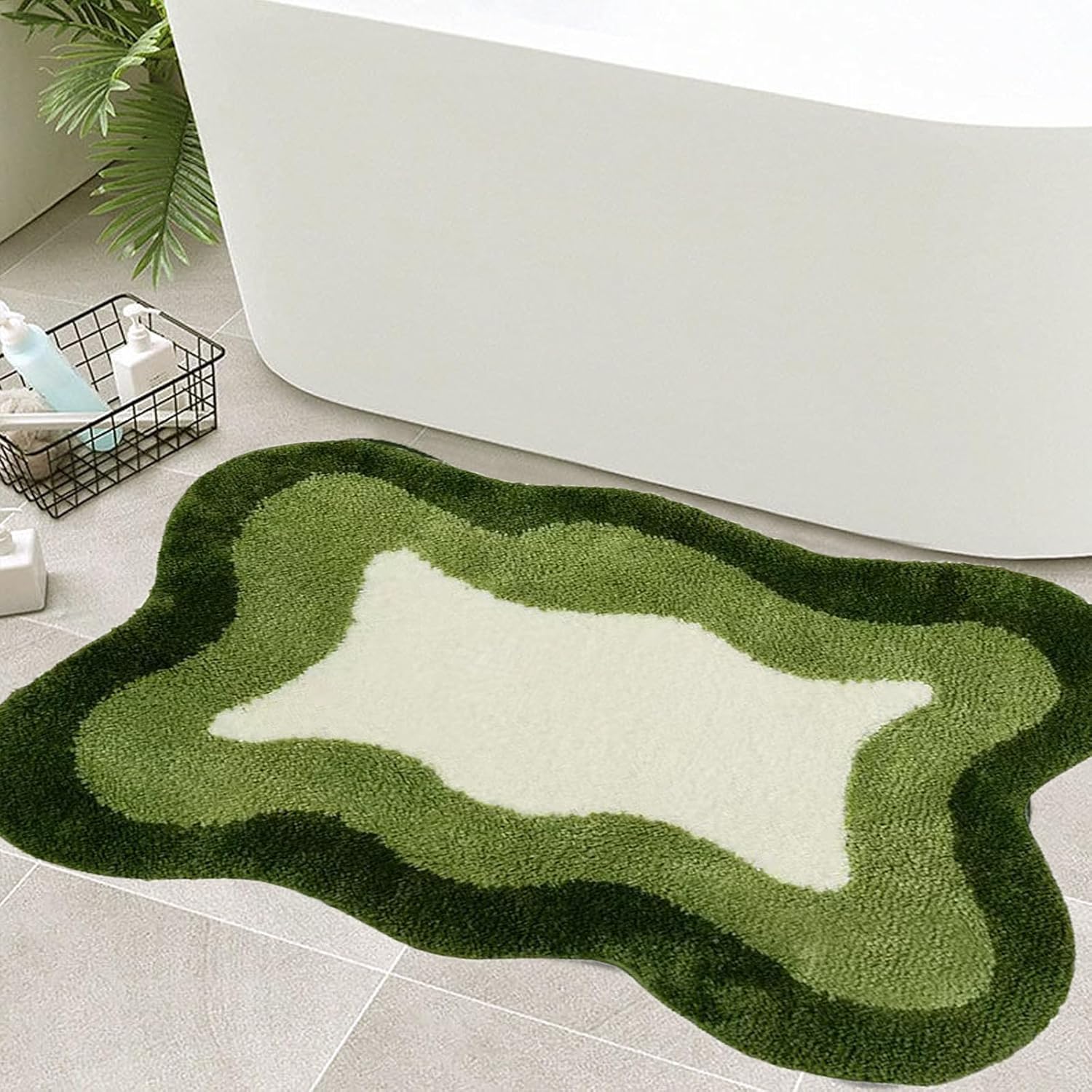 Faywellao Non-Slip Green Bathroom Rug 20x31 Inch