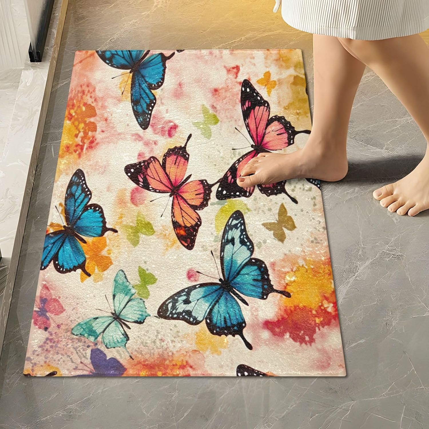 YETTASBIN Butterfly 2 Pcs Bath Mat Set