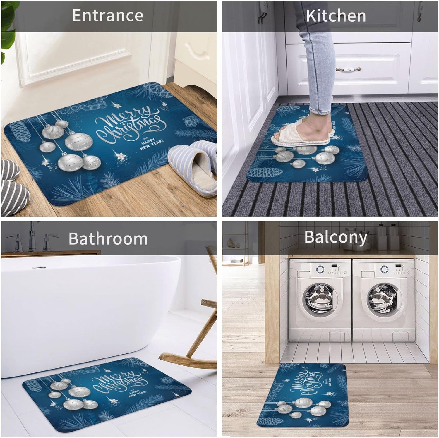 SUPLUCHOM Blue Christmas Ball Bath Rug Non-Slip 157 x 236 Inch