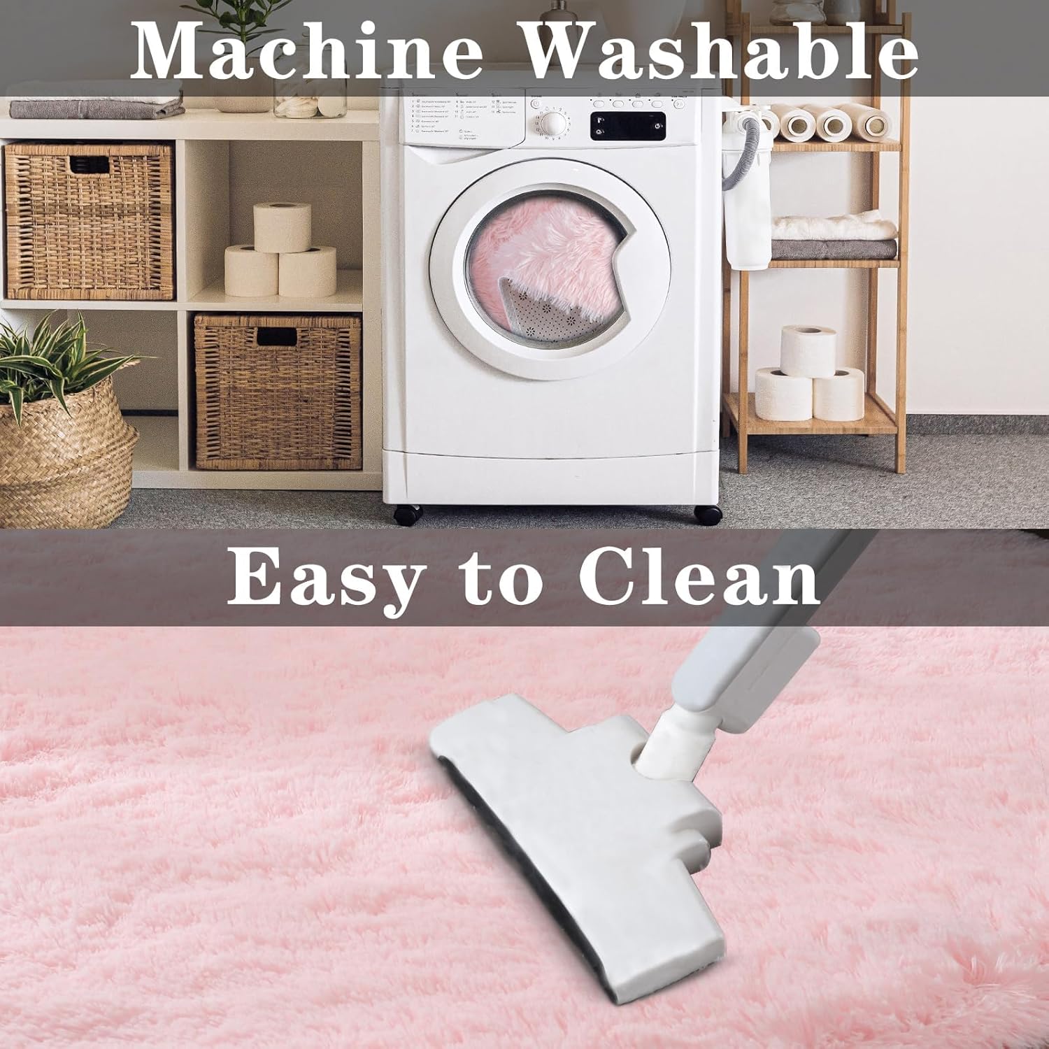 ConCus-T Shaggy Faux Fur Bath Rug Pink 24x16 Inch