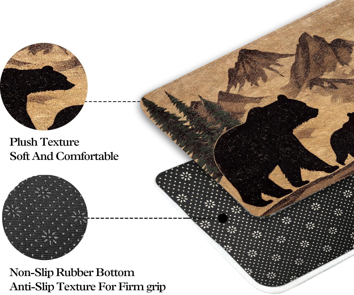 JAWO Rustic Farmhouse Bear Forest Bath Mat 16x24 Non-Slip