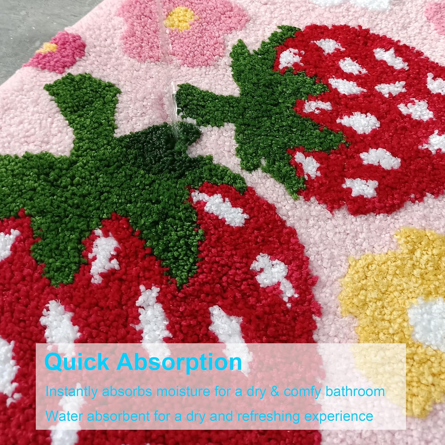 Cute Strawberry Flower Bath Mat Pink Bathroom Rug
