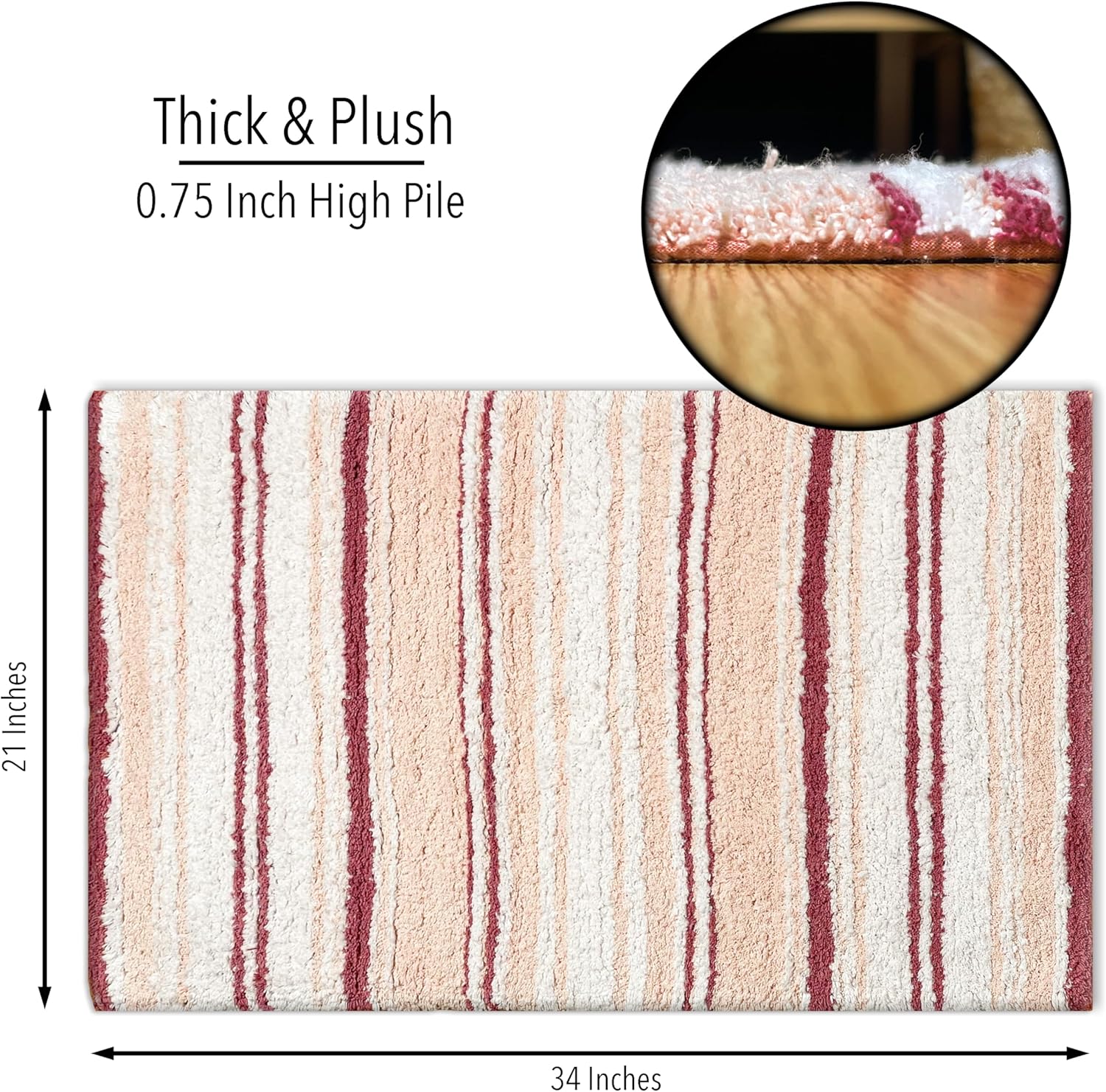 Chardin home Maui Bath Mat - White-Pink 21x34 Inches