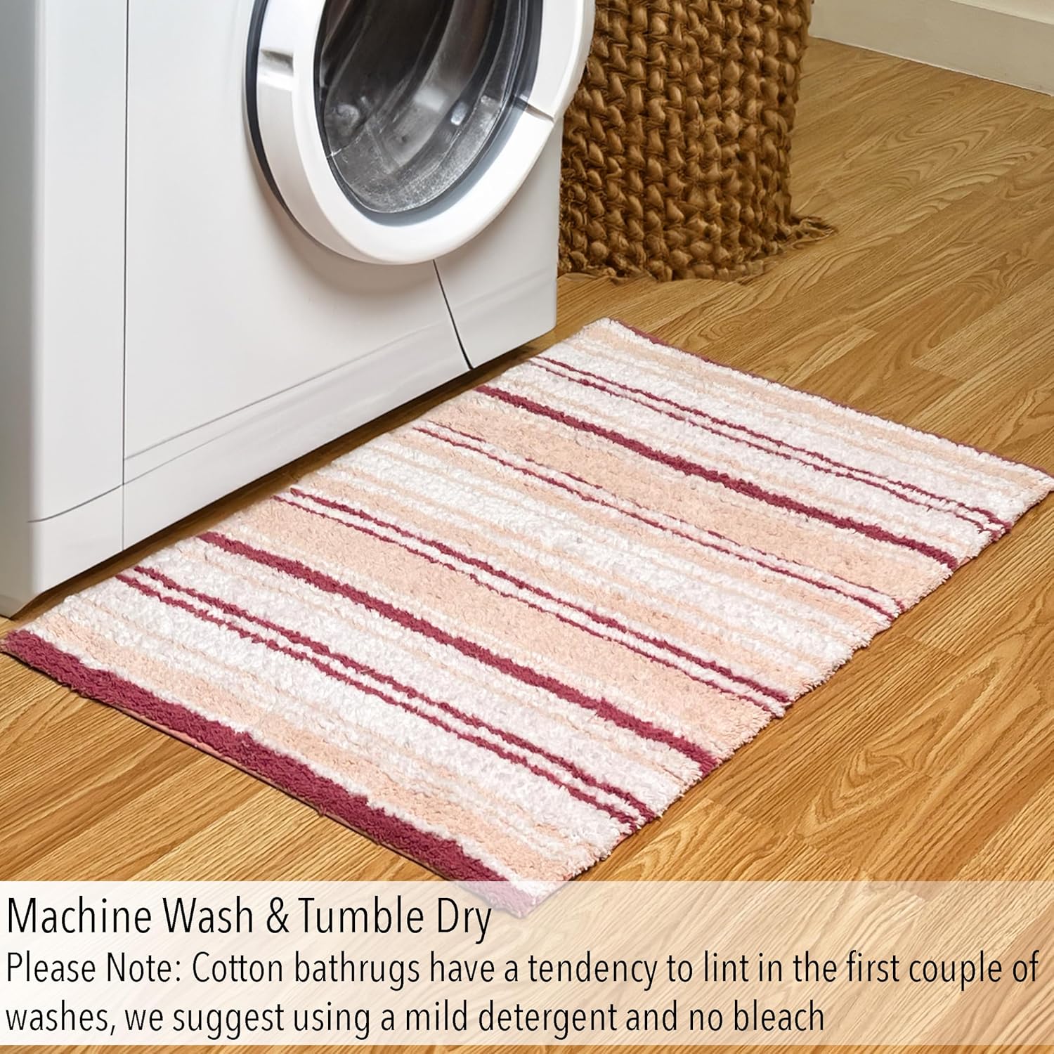Chardin home Maui Bath Mat - White-Pink 21x34 Inches