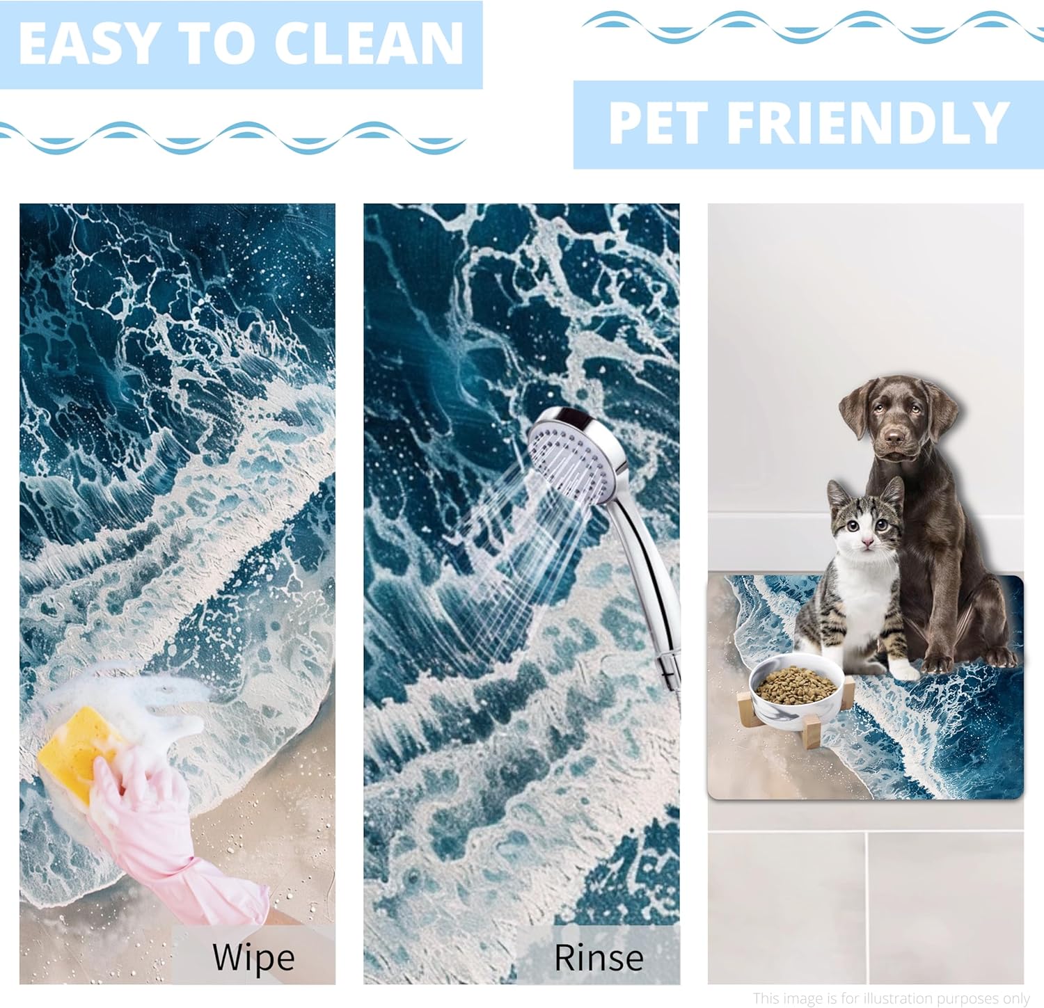 Palettease Bathroom Mat Rug with Ocean Sea Wave Pattern 17x24 in