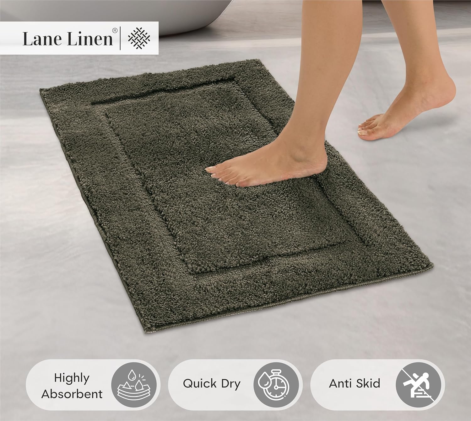 LANE LINEN 2 Piece Bath Rug Set - Non Slip Brown