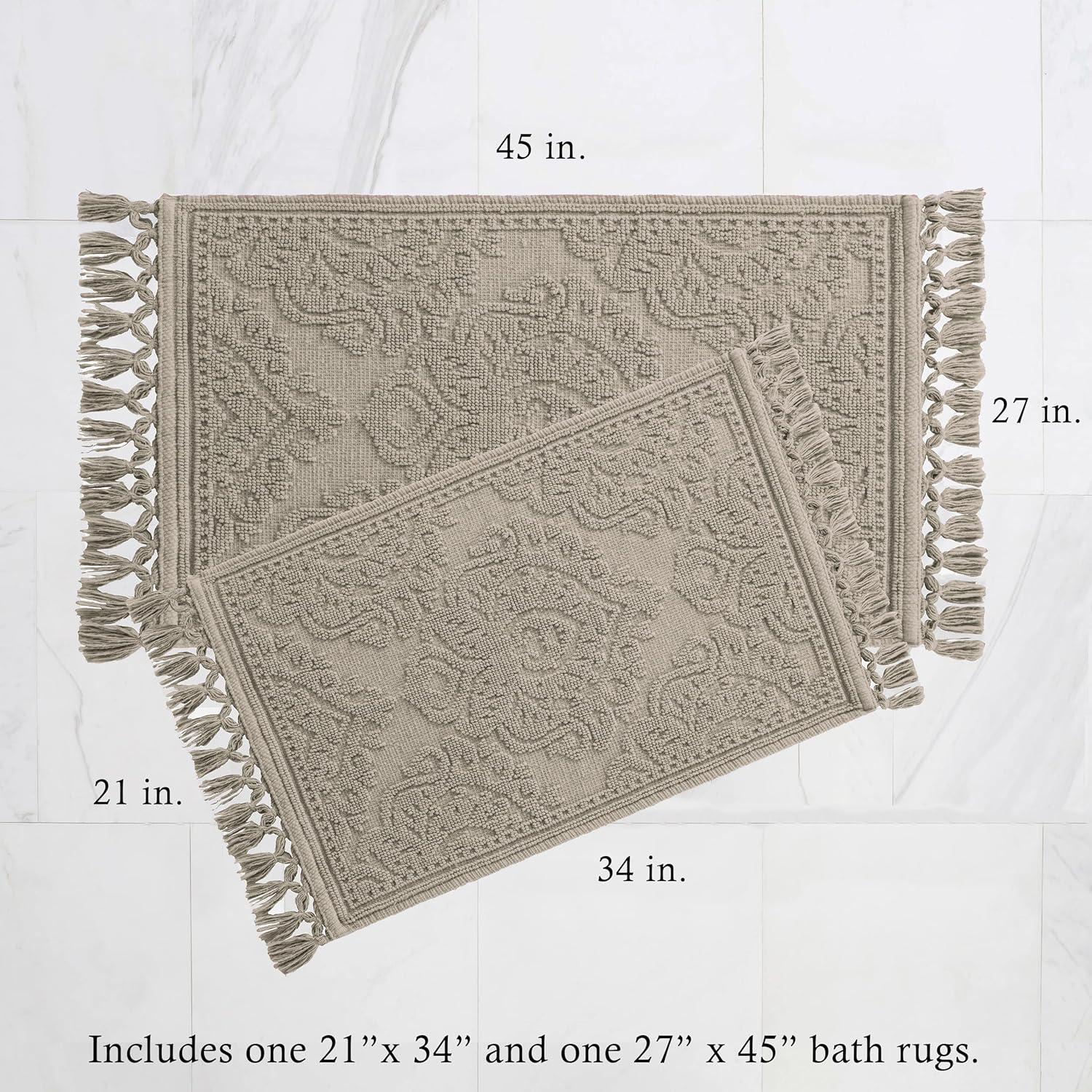 Jean Pierre - Woven Bath Mats Set of 2 17x31 and 21x41 Cotton Rugs