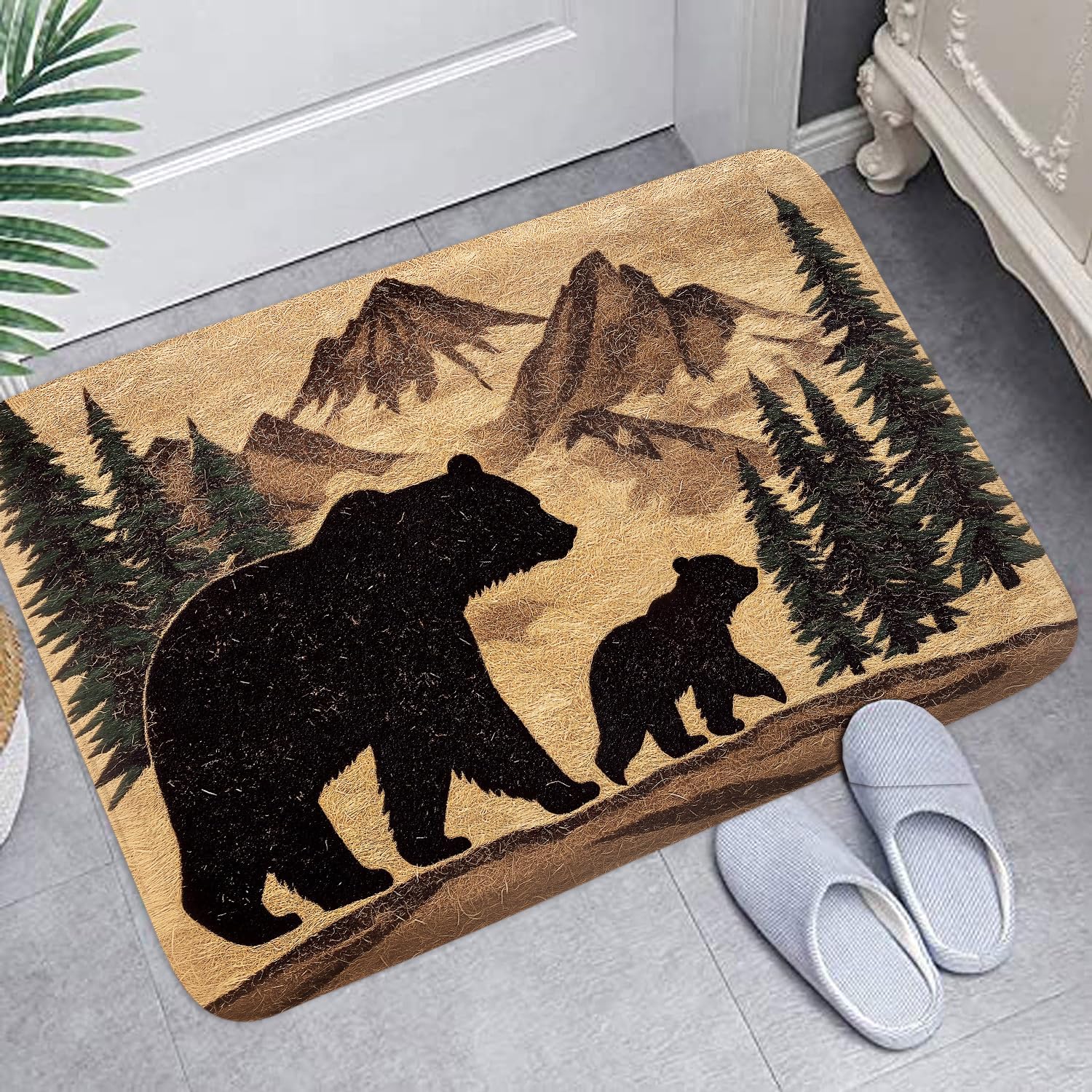 JAWO Rustic Farmhouse Bear Forest Bath Mat 16x24 Non-Slip