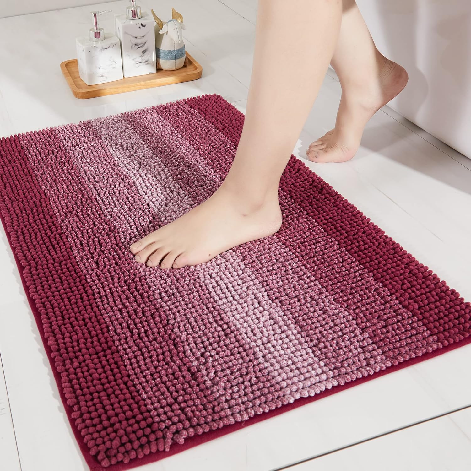 COSY HOMEER Fuchsia Bath Rug 44x26 Inch Non-Slip 1